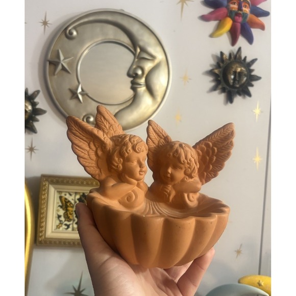 Vintage PartyLite Terra Cotta Angel Sconce Candle Holder Celestial Cherub Whimsy - Picture 2 of 5